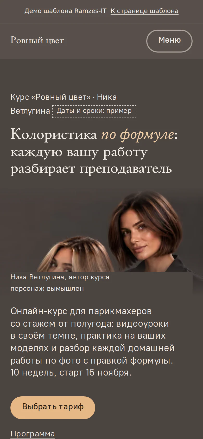Готовый сайт для онлайн-курса, главный экран