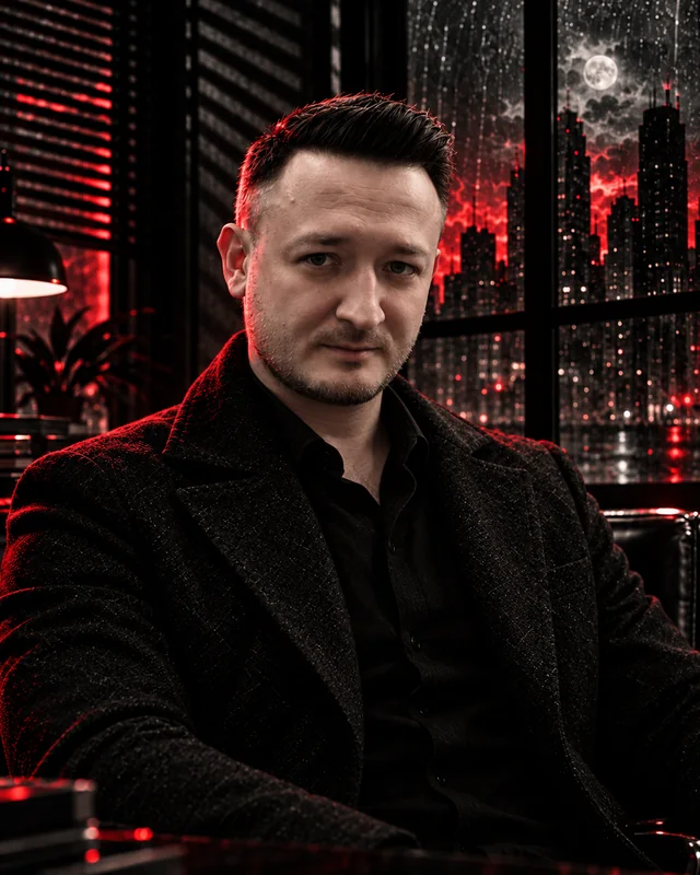 Рамзес Мифтахов за рабочим столом, с лёгкой улыбкой